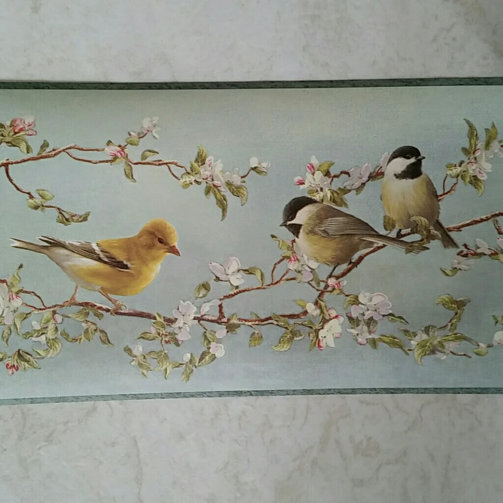 Wallpaper Border - Songbirds Blossoms Blue